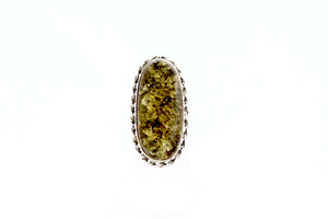 Green Baltic Amber Adjustable Ring with Sterling Silver Twist