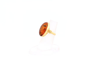 Cognac Baltic Amber and Gold Plated Sterling Silver Knot Ring