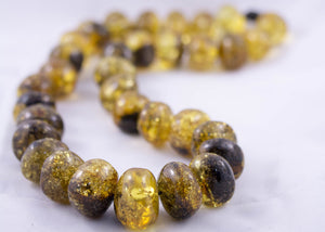 Rounded Natural Green Baltic Amber Bead Necklace