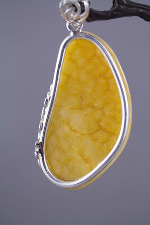 Milky Yellow Baltic Amber and Sterling Silver Pendant