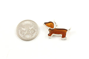 Baltic Amber and Sterling Silver Dachshund Pendant