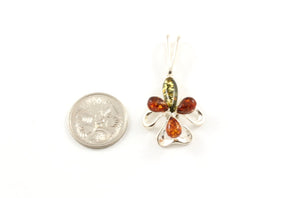 Small Baltic Amber and Sterling Silver Orchid Flower Pendant