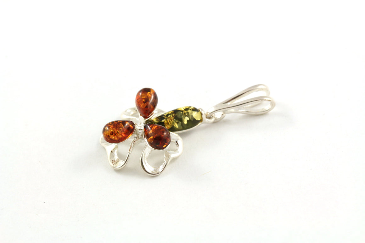 Small Baltic Amber and Sterling Silver Orchid Flower Pendant