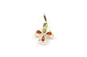 Small Baltic Amber and Sterling Silver Orchid Flower Pendant