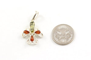 Small Baltic Amber and Sterling Silver Orchid Flower Pendant