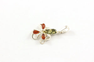 Small Baltic Amber and Sterling Silver Orchid Flower Pendant