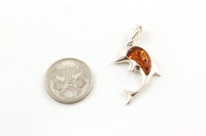 Baltic Amber and Sterling Silver Dolphin Pendant