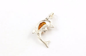 Baltic Amber and Sterling Silver Dolphin Pendant