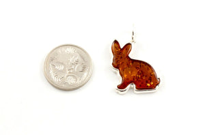 Baltic Amber and Sterling Silver Rabbit Pendant with coin