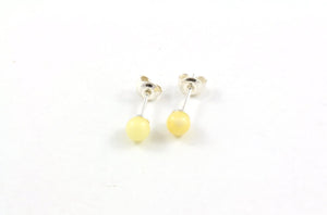 Milky Yellow Baltic Amber and Sterling Silver Round Stud Earrings side view