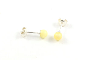 Milky Yellow Baltic Amber and Sterling Silver Round Stud Earrings side view