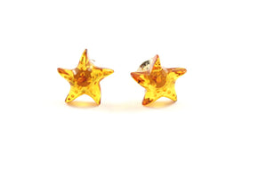 Cognac Baltic Amber and Sterling Silver Starfish Stud Earrings