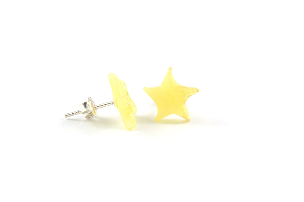 Milky Yellow Baltic Amber and Sterling Silver Starfish Stud Earrings