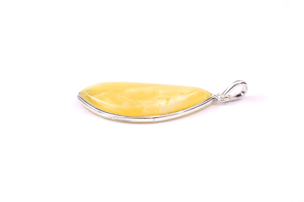 Large Milky Yellow Baltic Amber and Sterling Silver Pendant