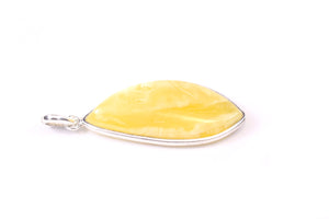 Large Milky Yellow Baltic Amber and Sterling Silver Pendant