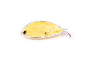 Large Milky Yellow Baltic Amber and Sterling Silver Pendant