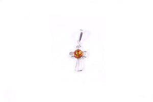 Cognac Baltic Amber and Sterling Silver Small Cross