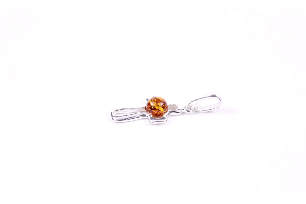 Cognac Baltic Amber and Sterling Silver Small Cross