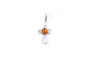 Cognac Baltic Amber and Sterling Silver Small Cross