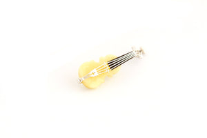 Cognac Handmade Baltic Amber and Sterling Silver Violin Brooch