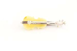 Cognac Handmade Baltic Amber and Sterling Silver Violin Brooch