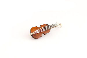 Cognac Handmade Baltic Amber and Sterling Silver Violin Brooch