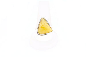 Milky Baltic Amber and Sterling Silver Triangle Ring