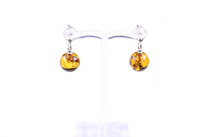 10mm Round Cognac Baltic Amber and Sterling Silver Ball Earrings