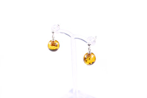10mm Round Cognac Baltic Amber and Sterling Silver Ball Earrings