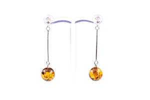 Cognac Baltic Amber Ball and Sterling Silver Earrings