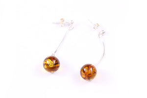 Cognac Baltic Amber Ball and Sterling Silver Earrings