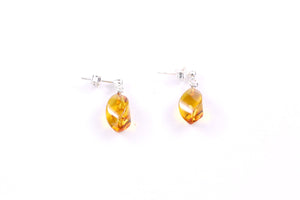 Cognac Baltic Amber and Sterling Silver Swirl Drop Earrings