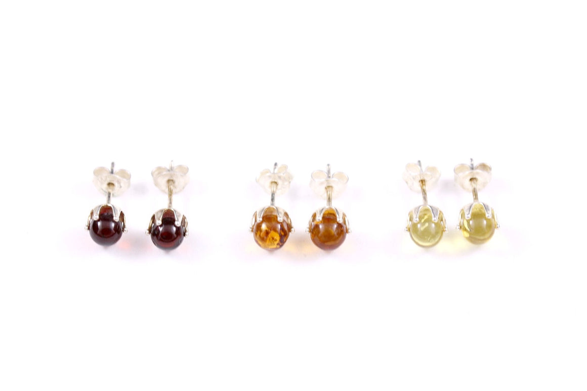 Cognac Baltic Amber Stud Earrings
