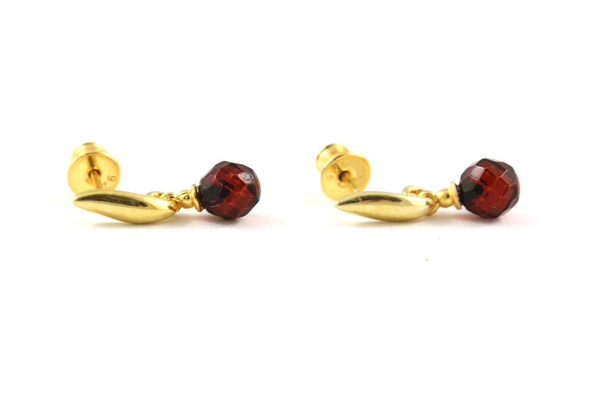 Facetted Cherry Amber Earrings with Gold Plated Sterling Silver