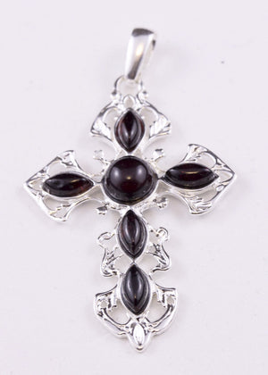 Baltic Cherry Amber and Sterling Silver Cross Pendant