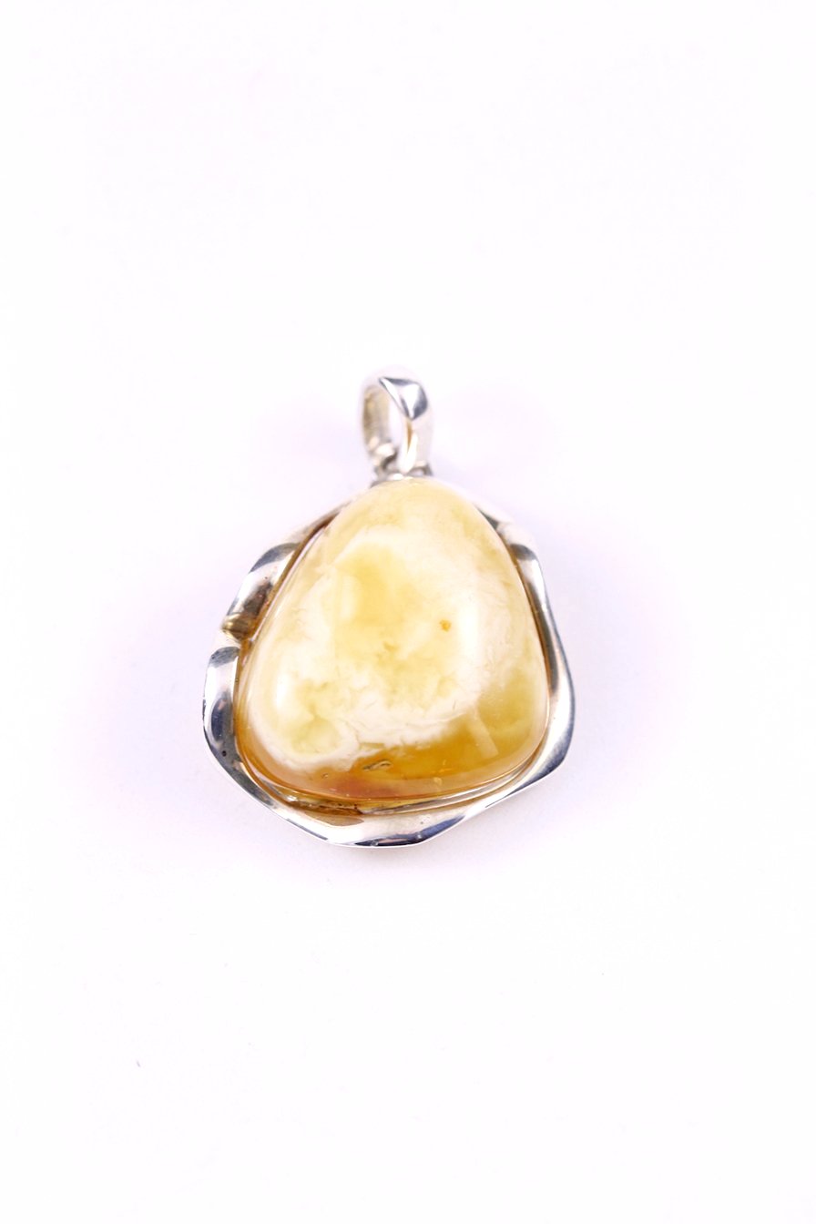 Milky Butterscotch Baltic Amber Pendant with Sterling Silver Swirl
