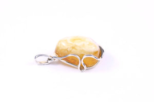 Milky Butterscotch Baltic Amber Pendant with Sterling Silver Swirl