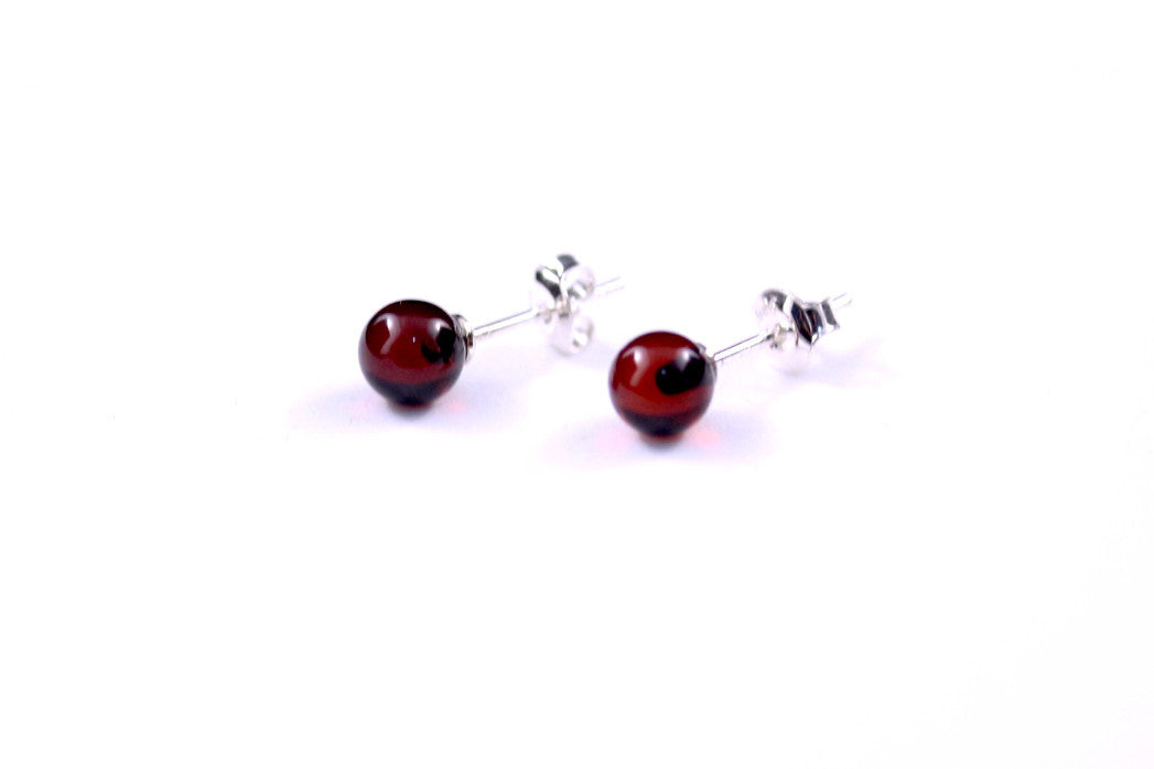 Cherry Baltic Amber and Sterling Silver Round Stud Earrings
