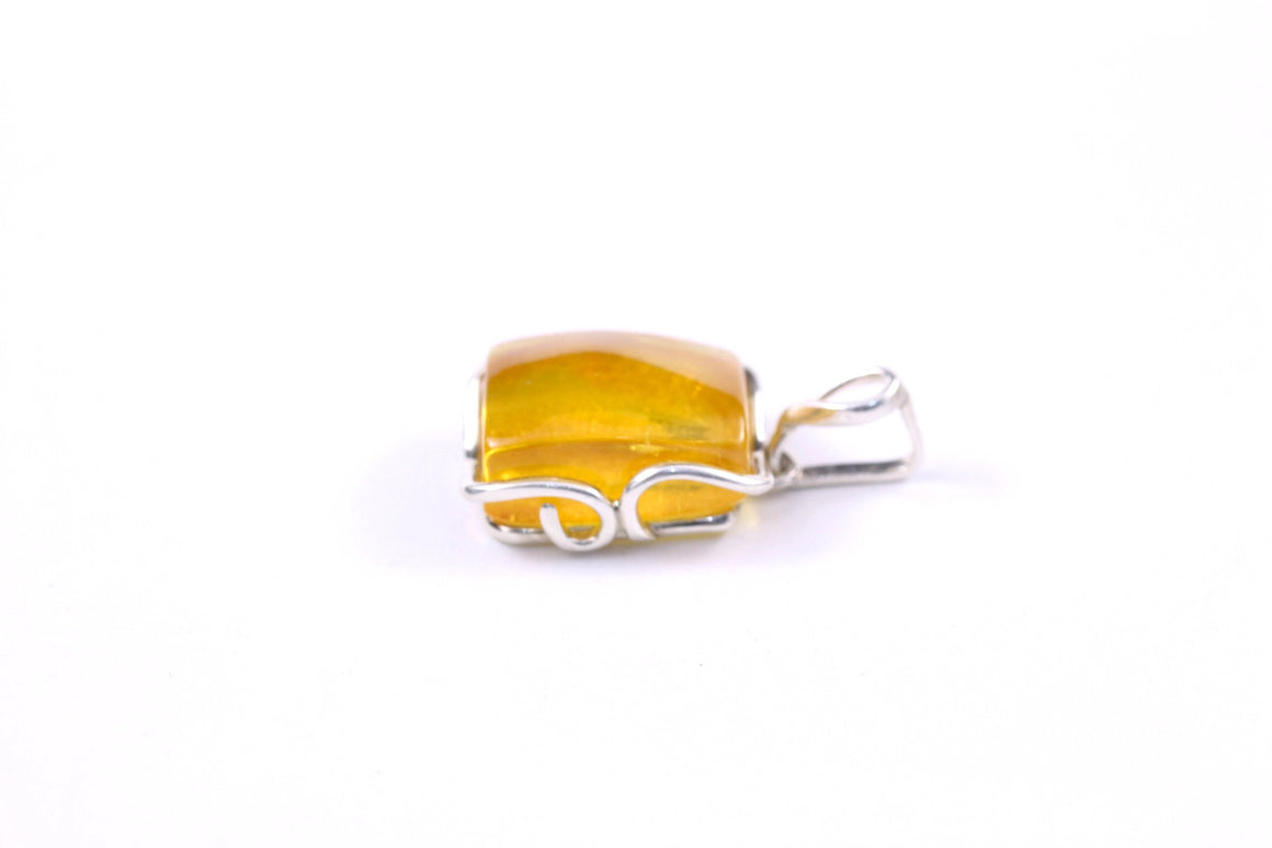 Rectangular Yellow Baltic Amber and Sterling Silver Pendant