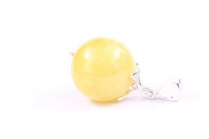 Round 30mm Milky Yellow Baltic Amber and Sterling Silver Pendant