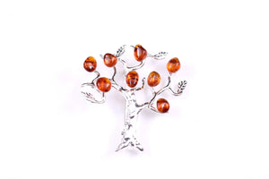 Baltic Amber and Sterling Silver Tree Brooch