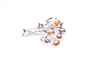 Baltic Amber and Sterling Silver Tree Brooch
