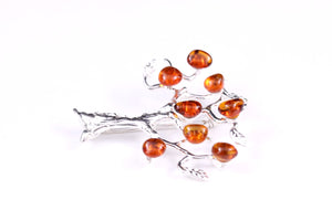 Baltic Amber and Sterling Silver Tree Brooch