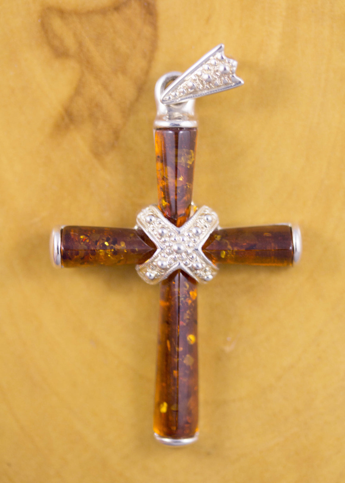 Baltic Amber and Sterling Silver Cross Pendant - Cognac, Cherry or Green
