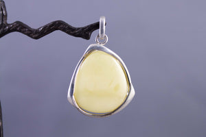 Light Milky Baltic Amber and Sterling Silver Pendant