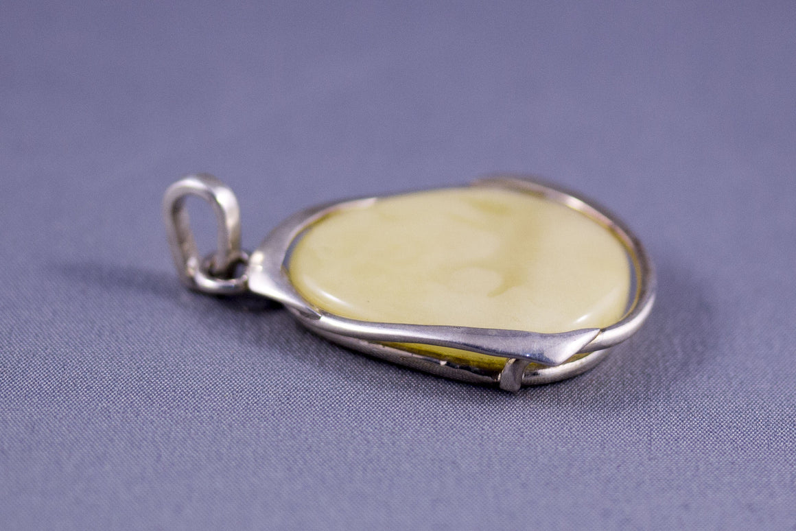 Light Milky Baltic Amber and Sterling Silver Pendant