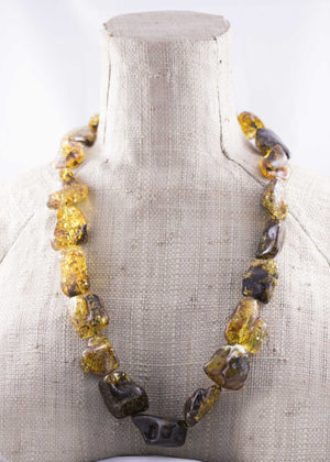 Massive Natural Green Baltic Amber Freeform Bead Necklace