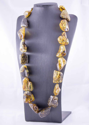 Massive Natural Green Baltic Amber Freeform Bead Necklace