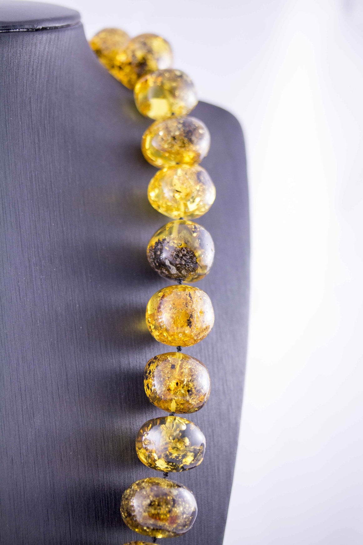 Rounded Natural Green Baltic Amber Bead Necklace