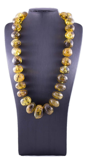 Rounded Natural Green Baltic Amber Bead Necklace